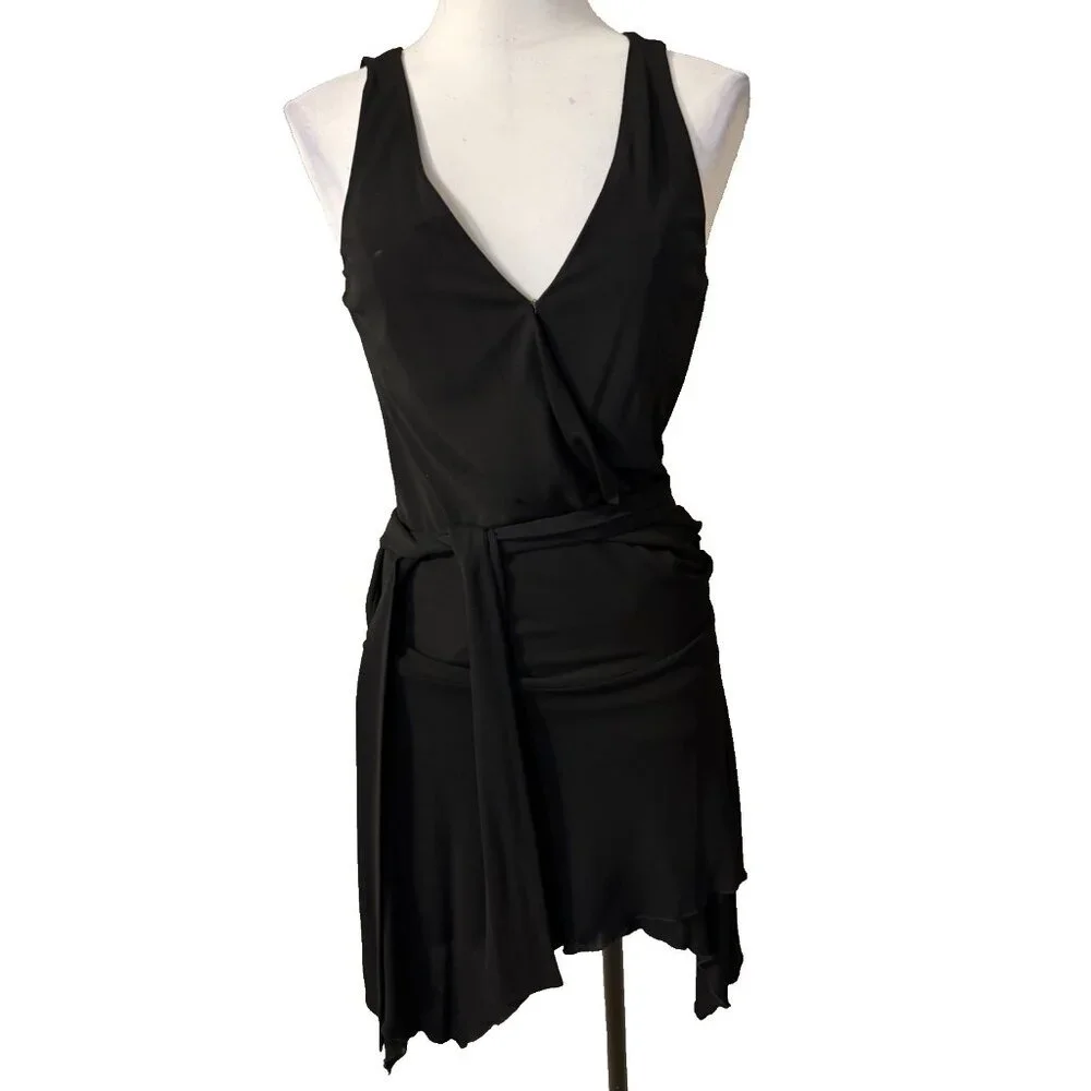 DVF Diane Von Furstenberg Wrap Dress 8 Black Sleeveless Dropped Waist Tie